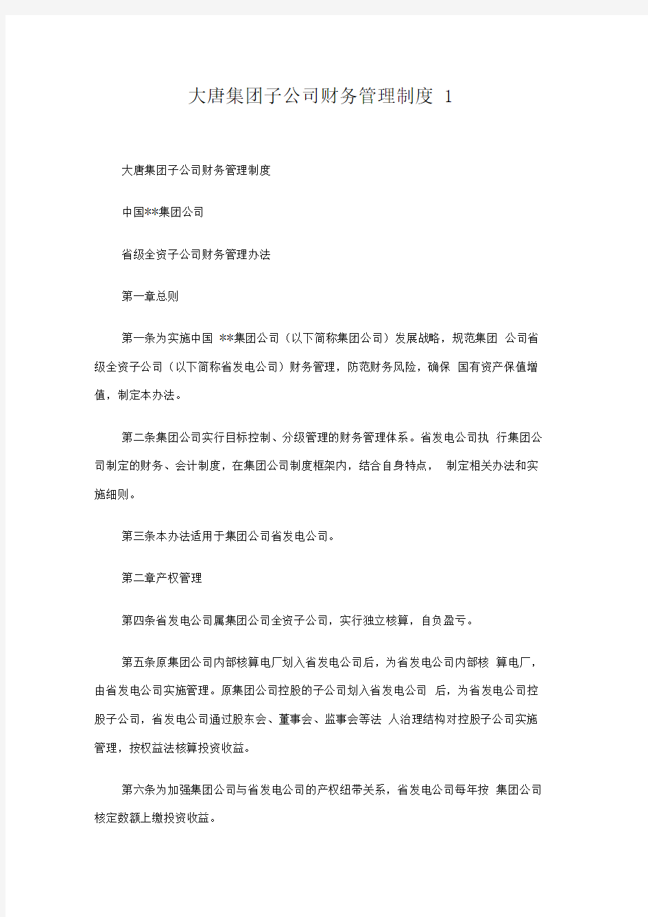 大唐集团子公司财务管理制度