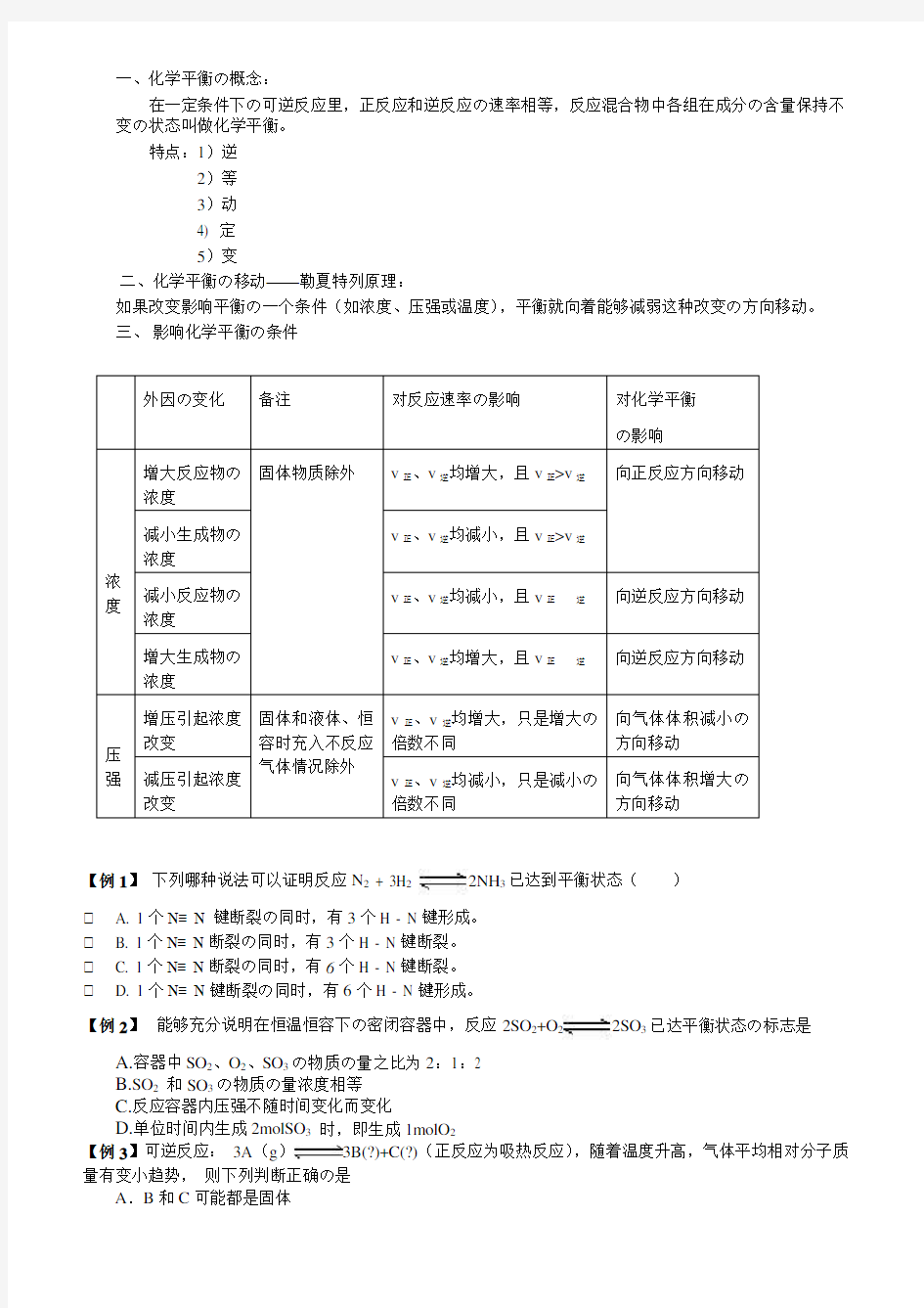 高考化学平衡知识点复习及典型题