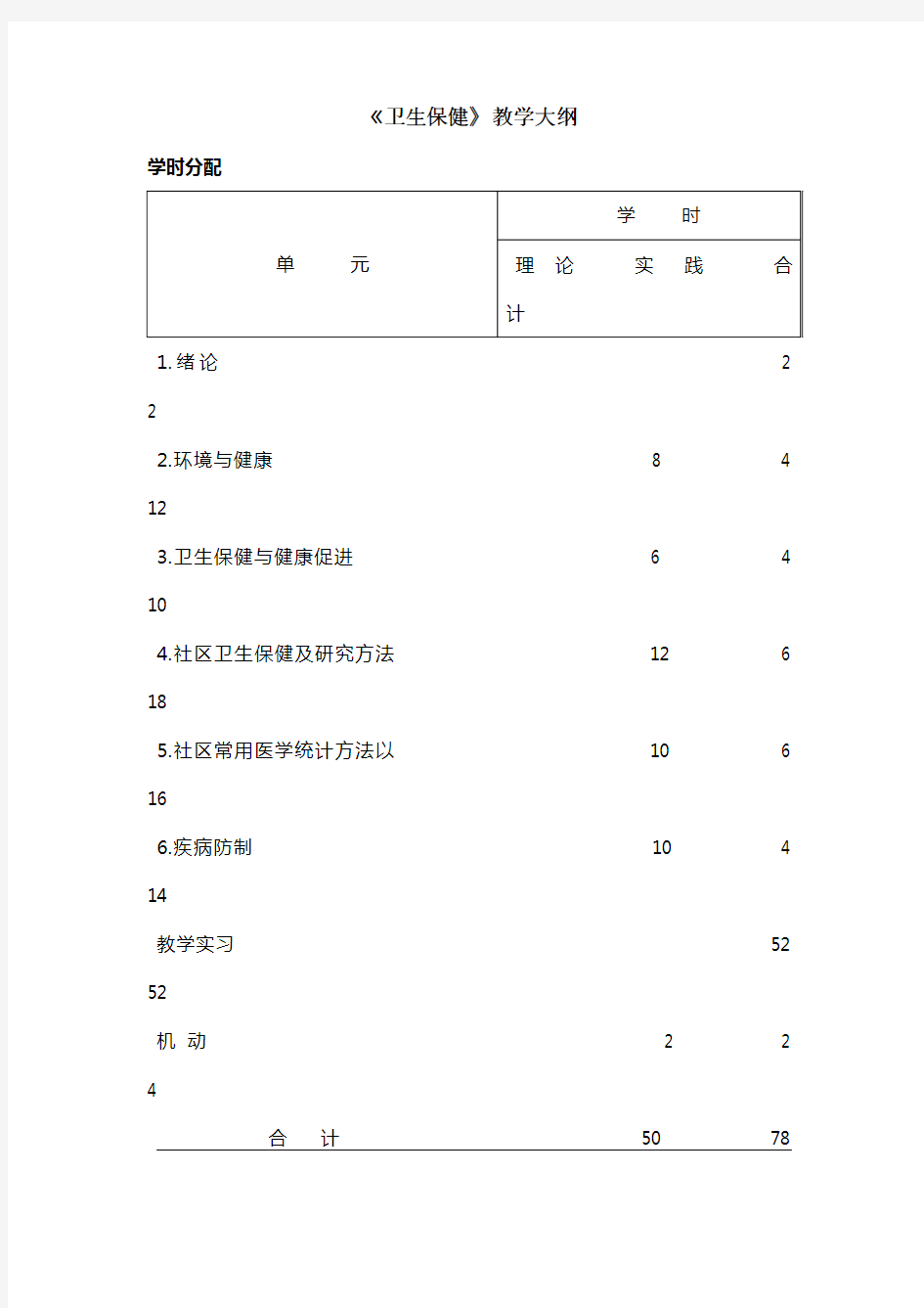 卫生保健教学大纲