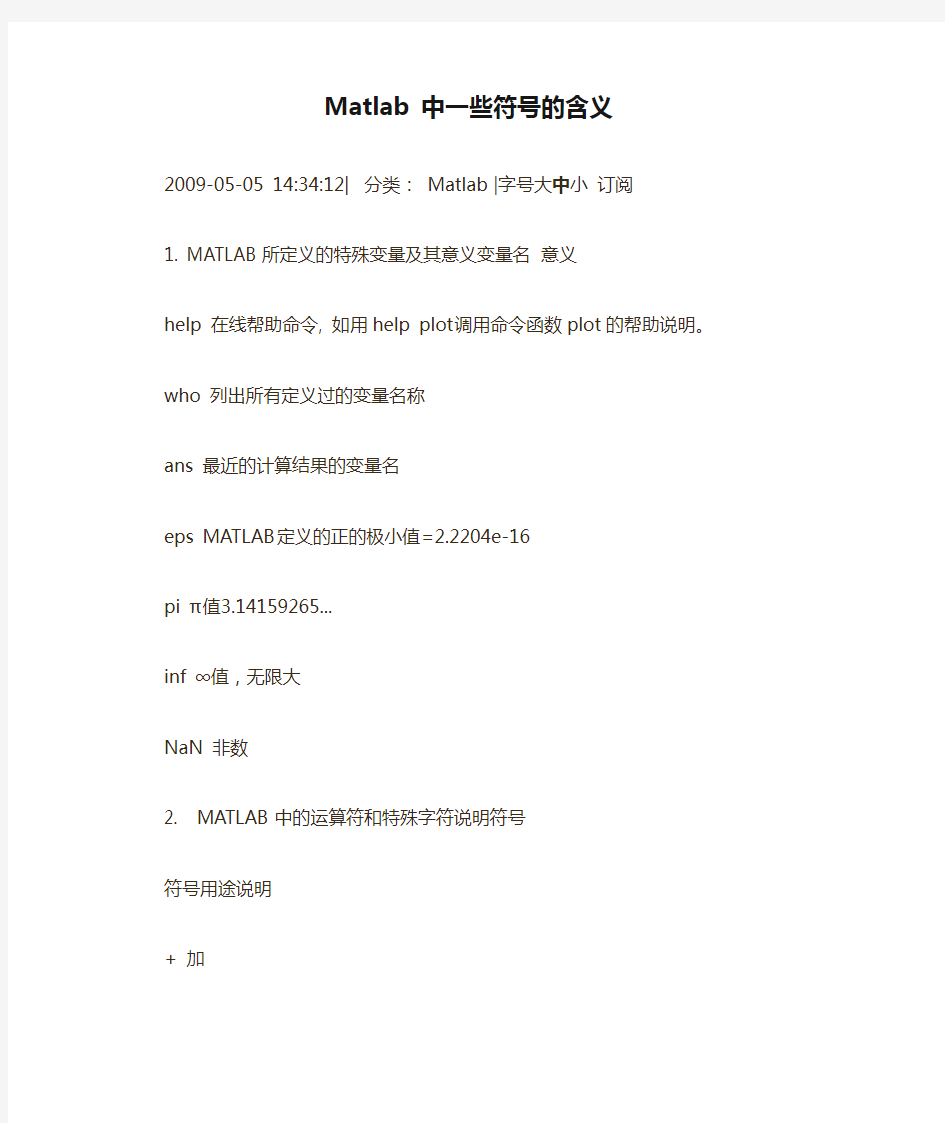 Matlab 中一些符号的含义