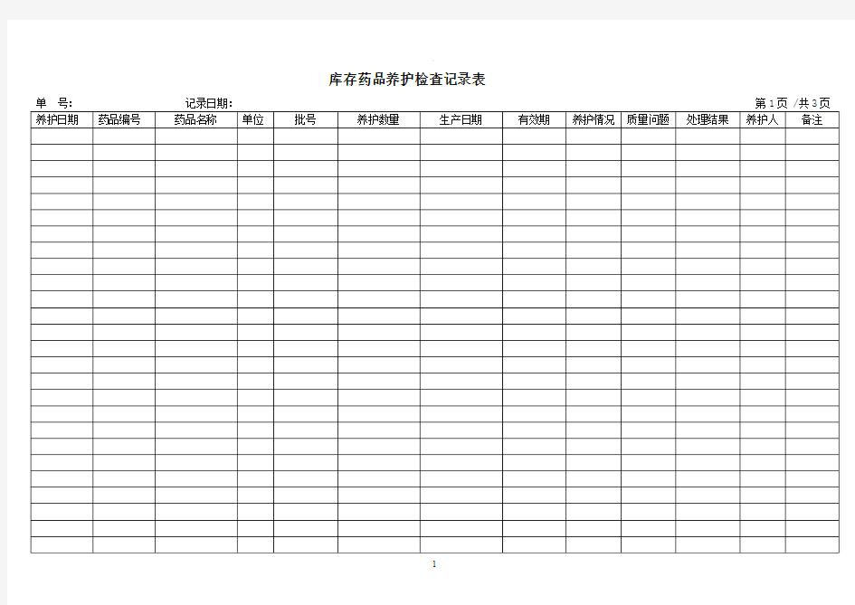 库存药品养护检查记录表
