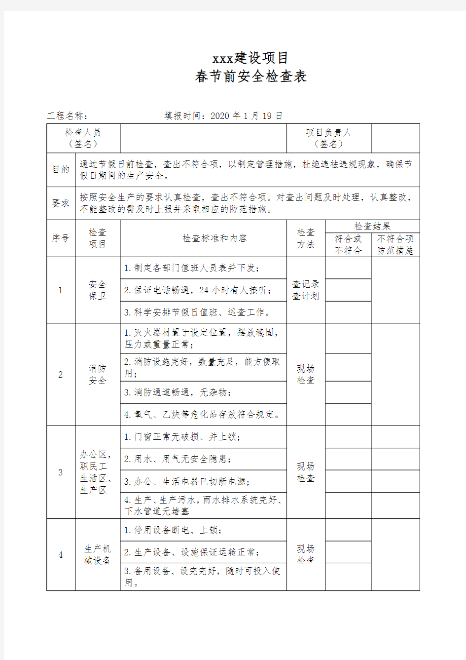 2020年春节前安全检查表