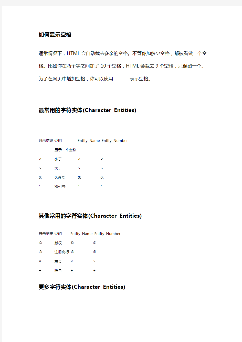 HTML中显示特殊字符