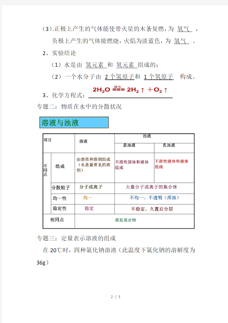 九年级化学复习课教案《水和溶液》