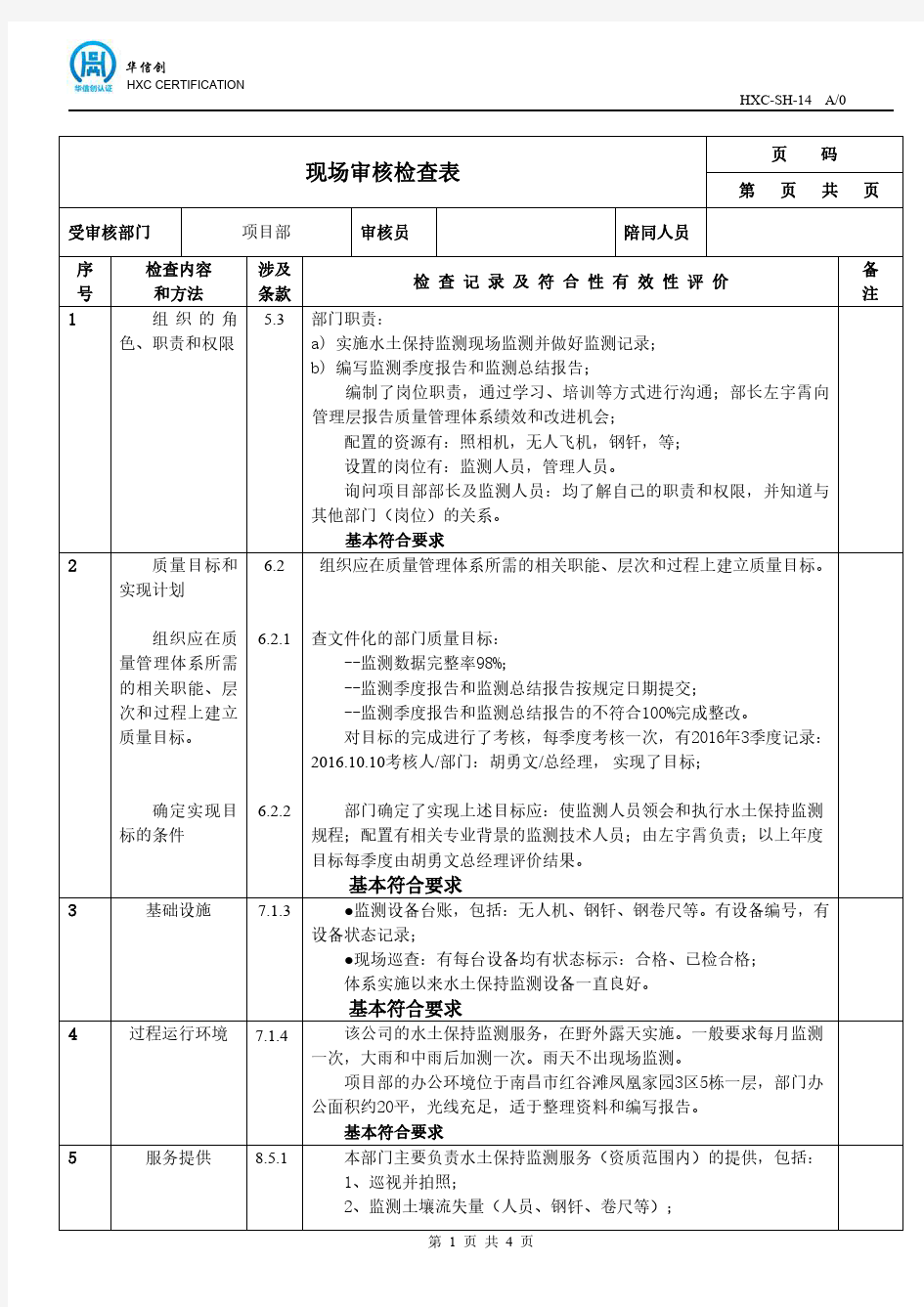 现场审核检查表 项目部