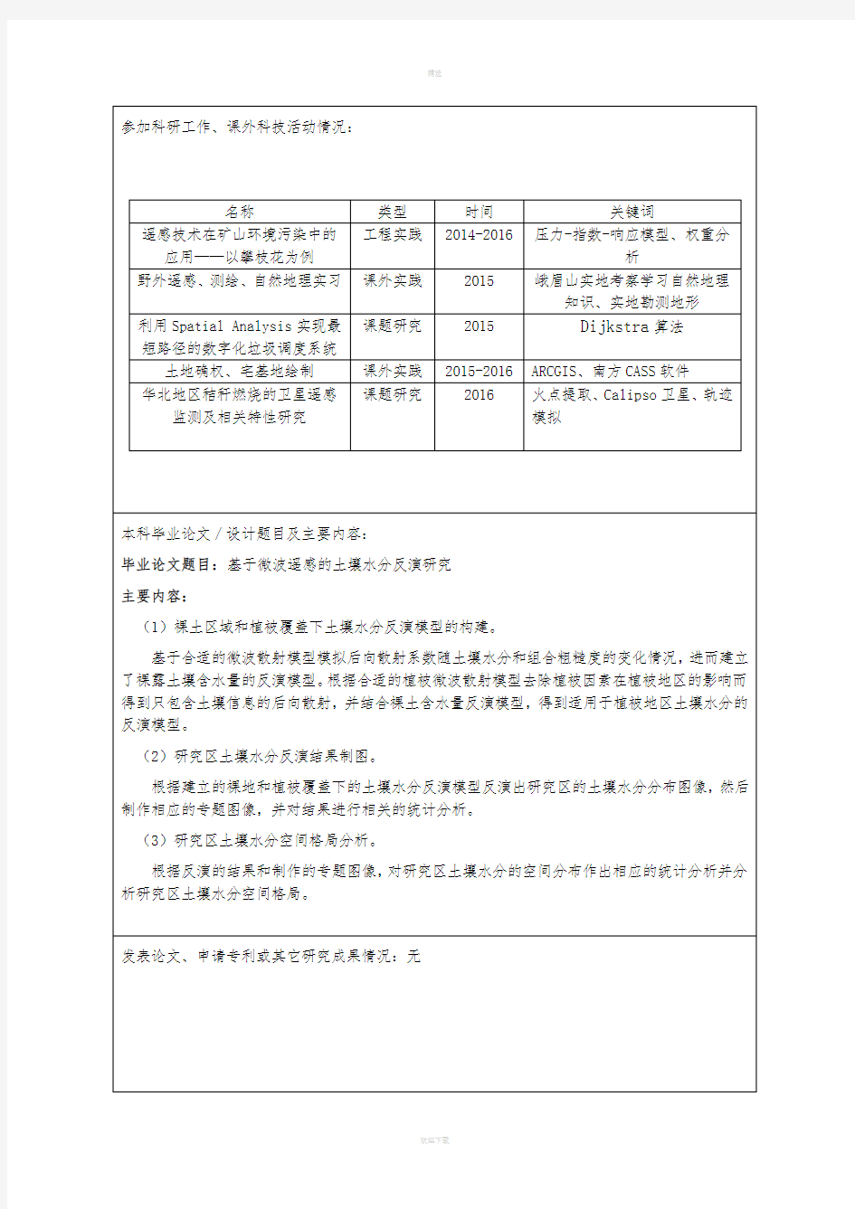 硕士研究生复试个人简历及自述