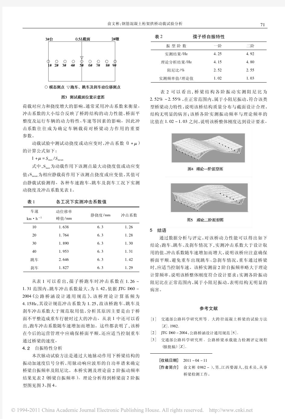 钢筋混凝土桁架拱桥动载试验分析