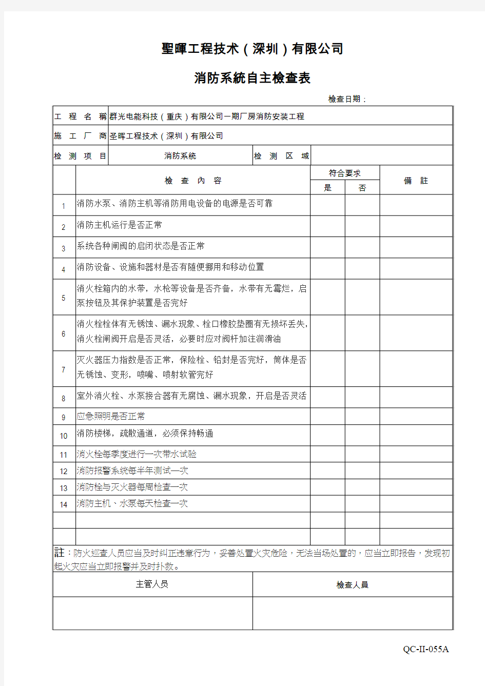 消防系统自主检查表