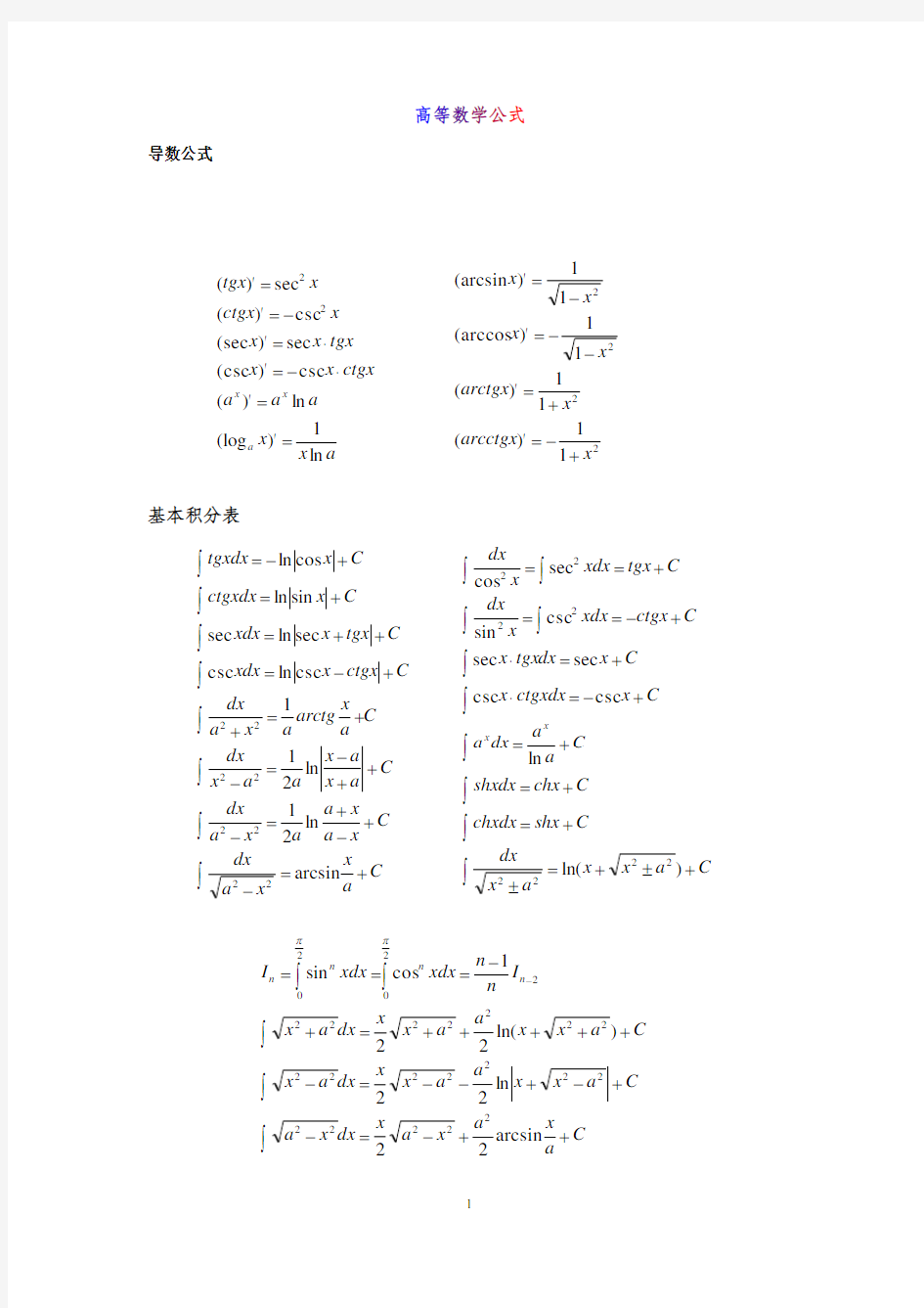 大学微积分公式(高等数学公式)(费了好大的劲才整理好的)