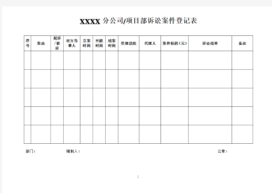 附表一诉讼案件登记表