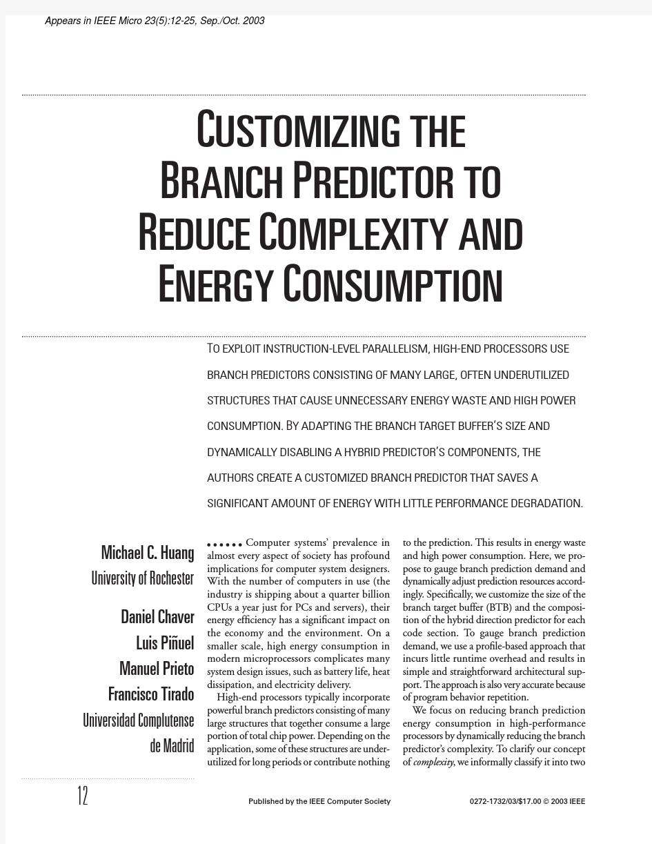 Customizing the Branch Predictor to Reduce Complexity and Energy Consumption