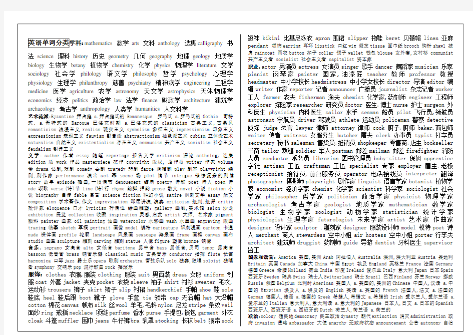 (打印版)英语单词分类记忆