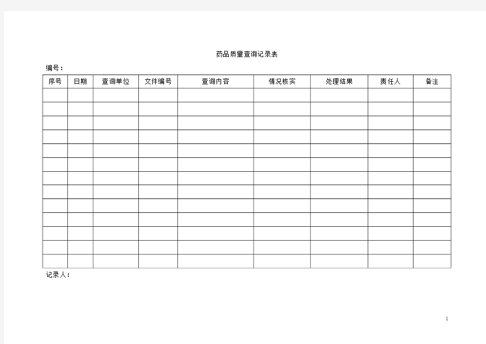 新版GSP药品质量查询记录表