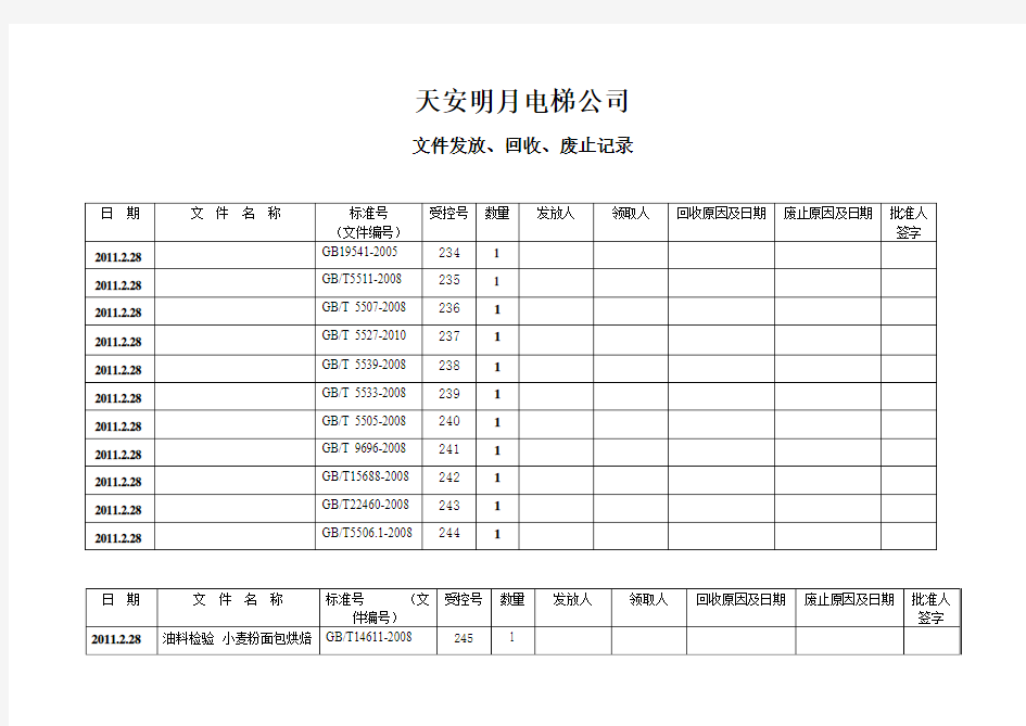 文件发放登记表