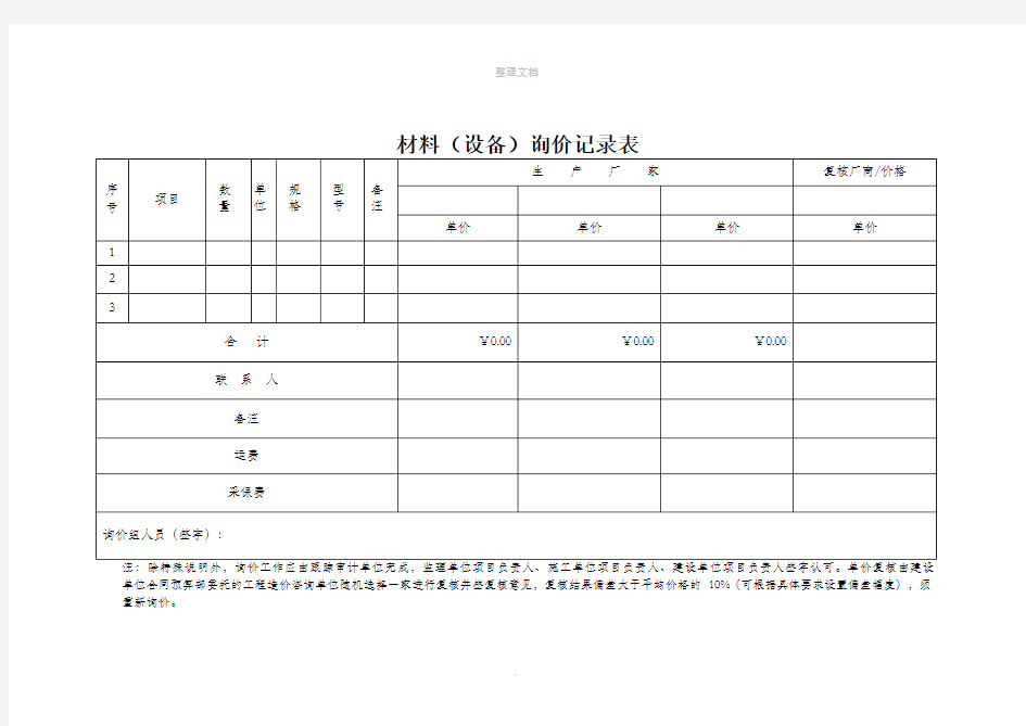 工程材料询价(核价)单