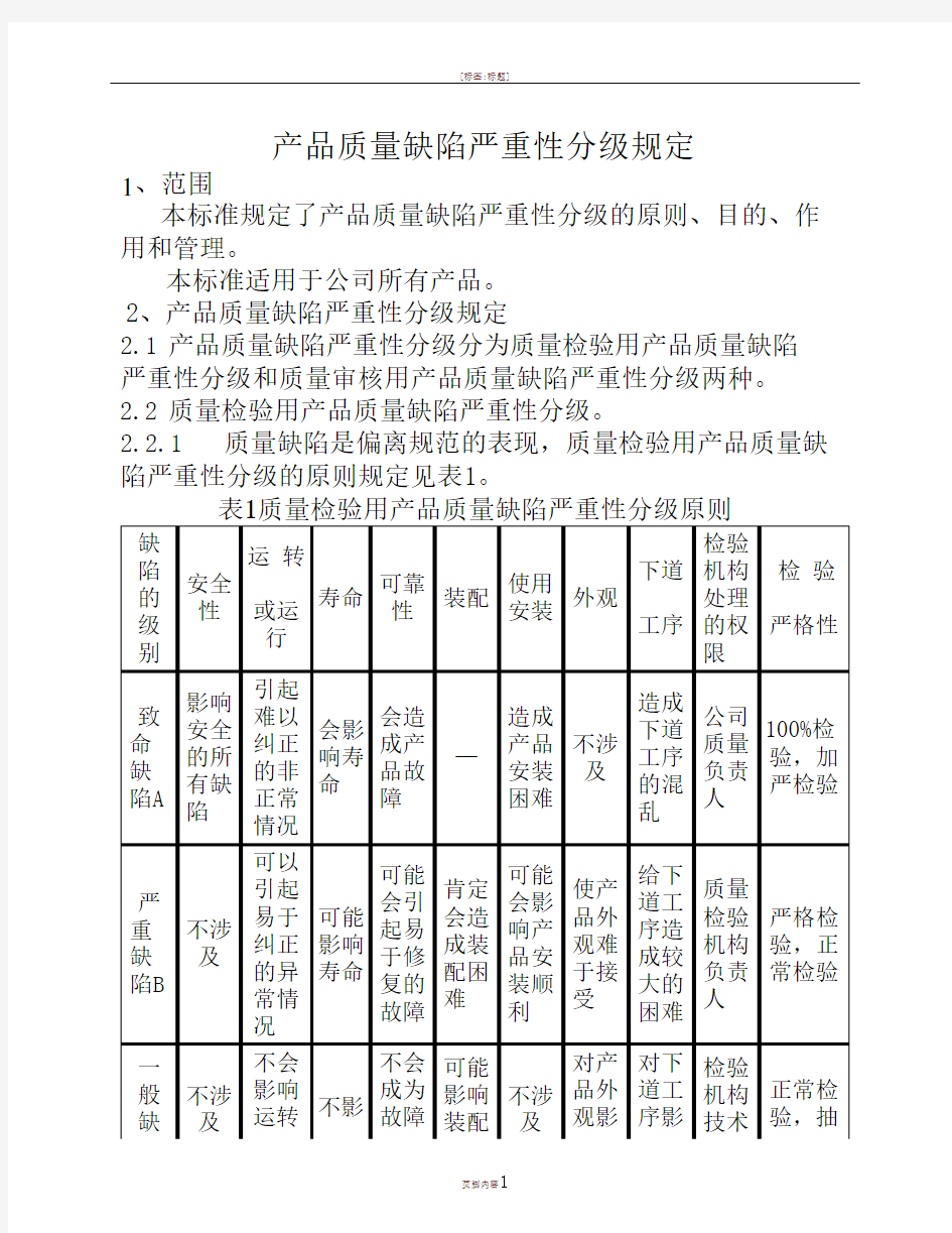 产品质量缺陷严重性分级规定