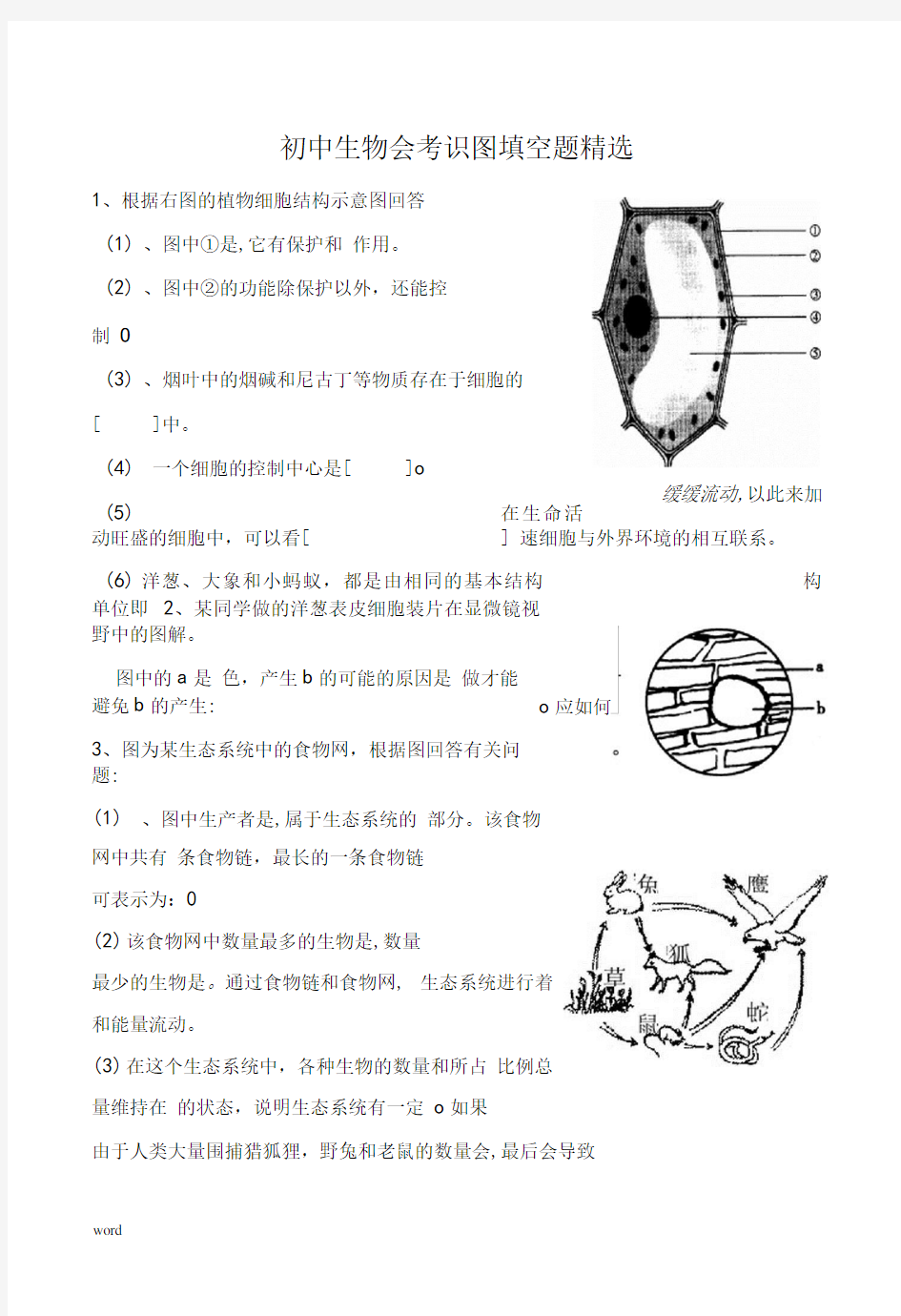 初中生物会考识图练习复习