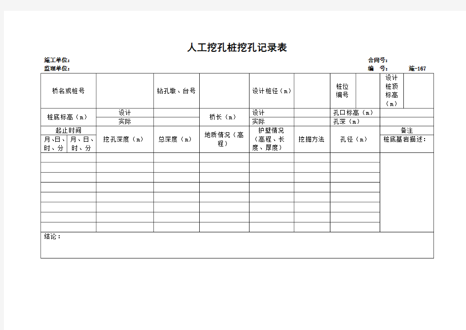 人工挖孔桩挖孔记录表