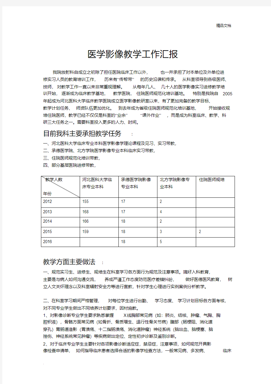 医学影像教学工作总结汇报