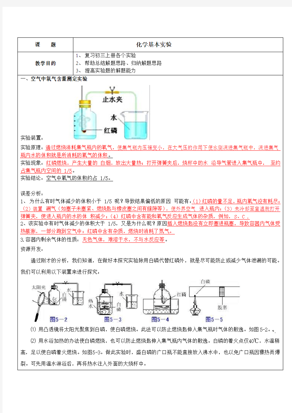 2015上海初三中考化学基本实验归纳