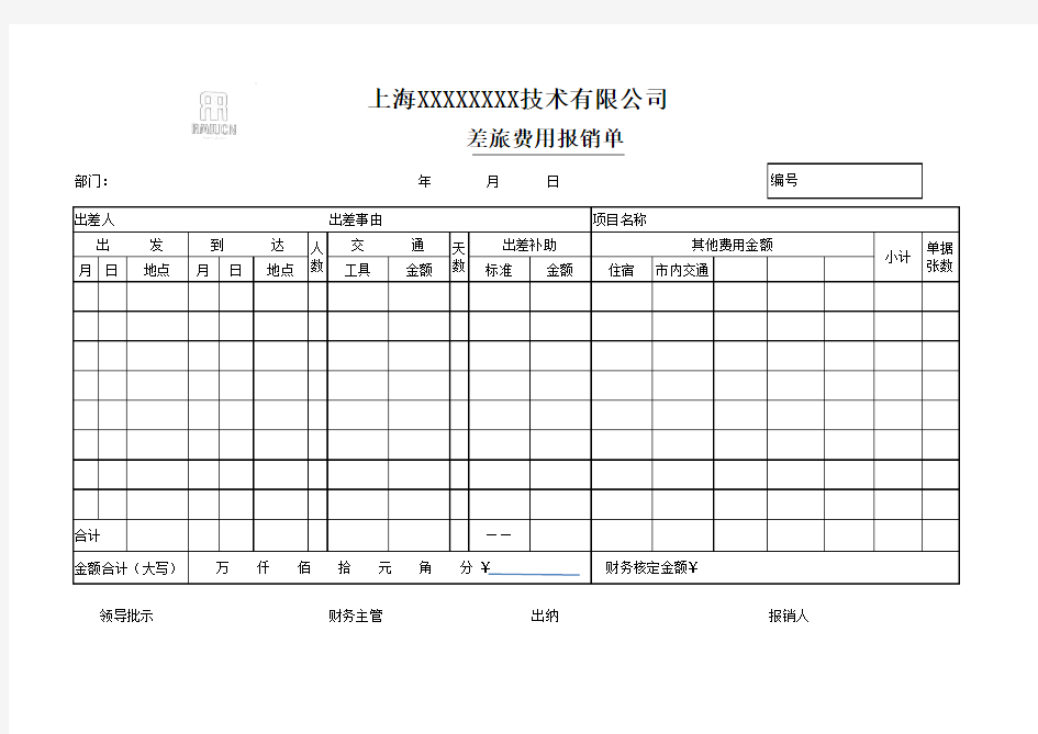 差旅费报销单(模板)
