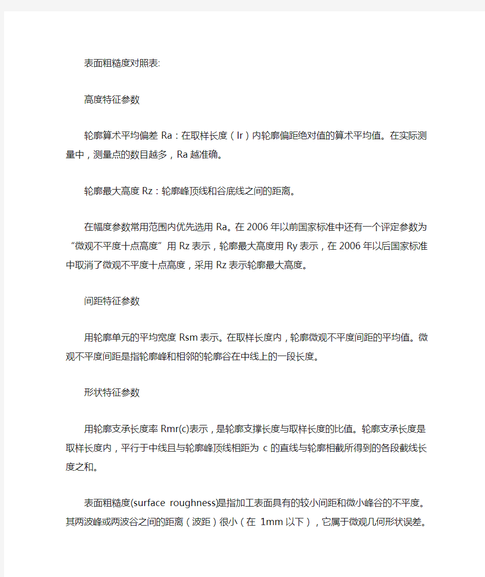 表面粗糙度对照表