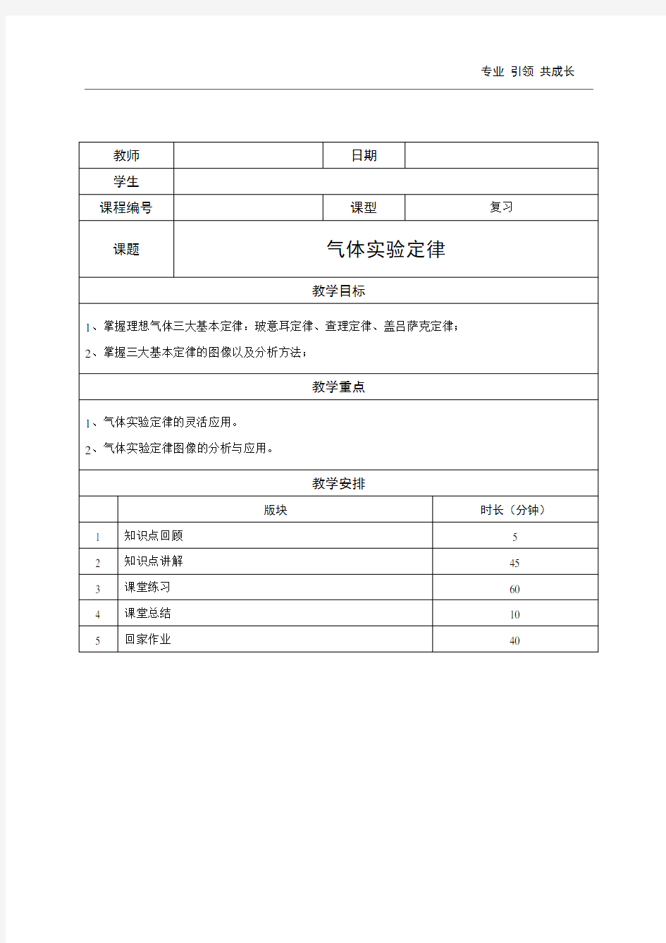 高中物理—气体实验定律