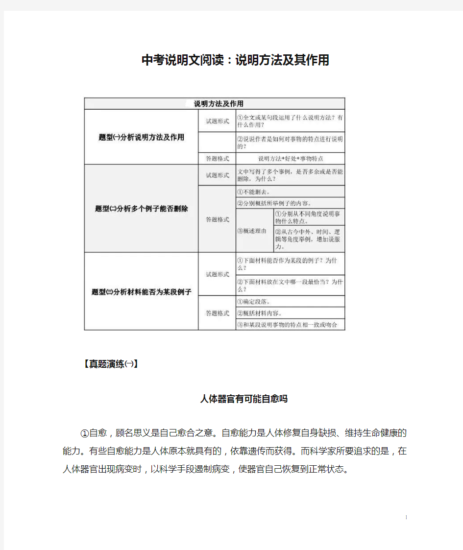 中考说明文阅读：说明方法及其作用