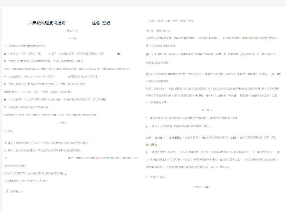 最新人教版八年级物理下册知识点总结