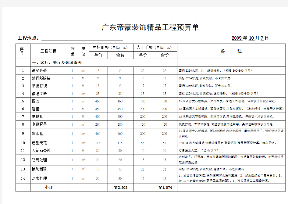 报价表范本