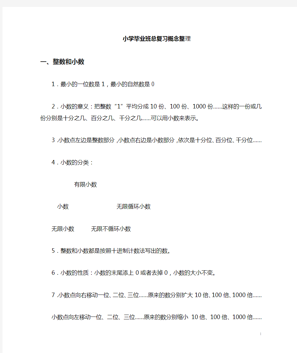 (完整版)小学六年级数学毕业总复习概念整理