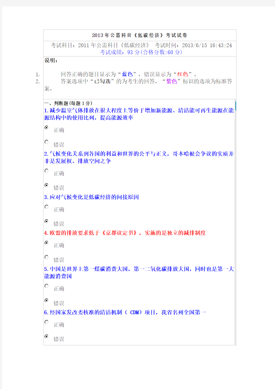 2013年公需科目《低碳经济》考试试题及答案