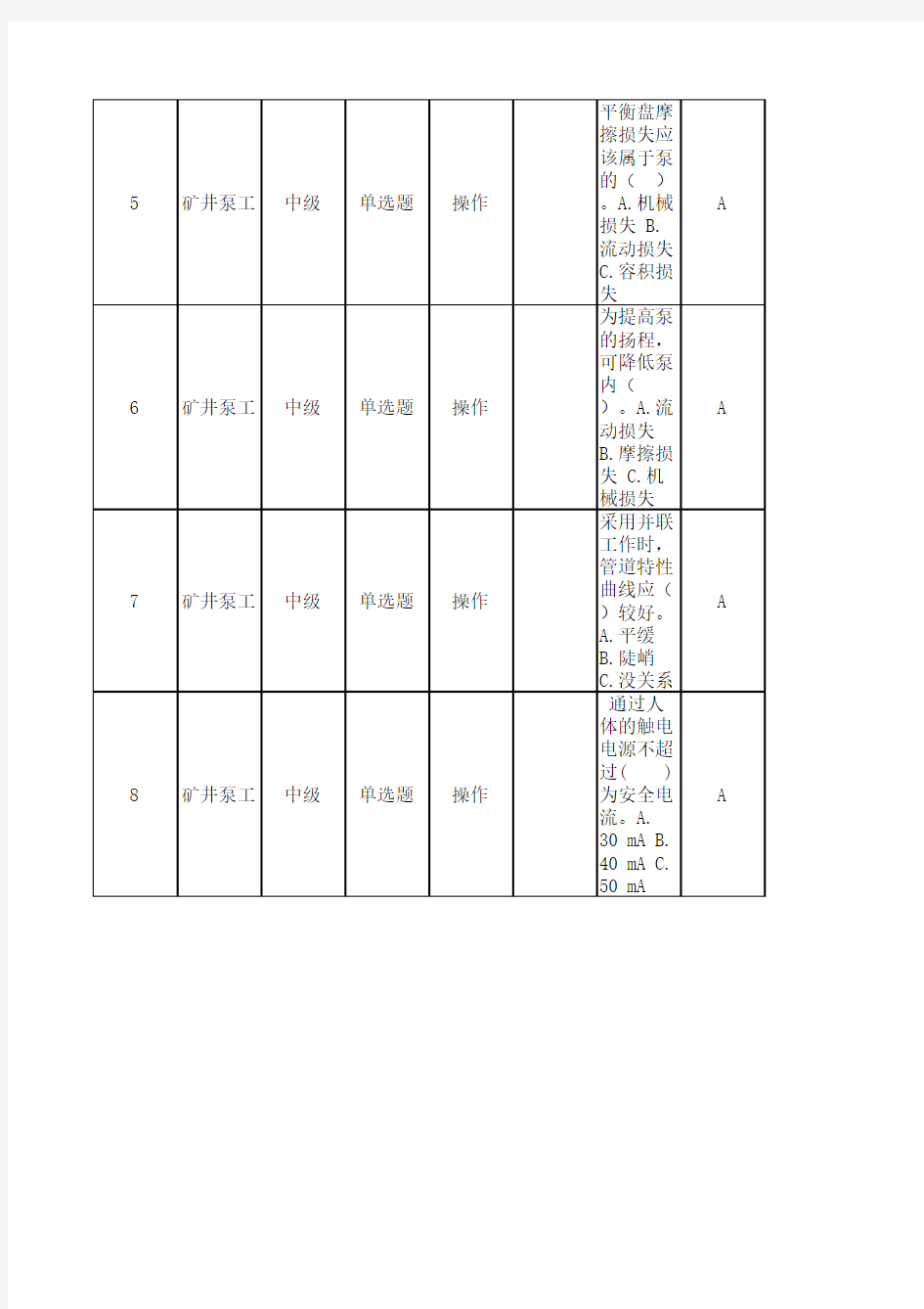 矿井泵工中级操作试题