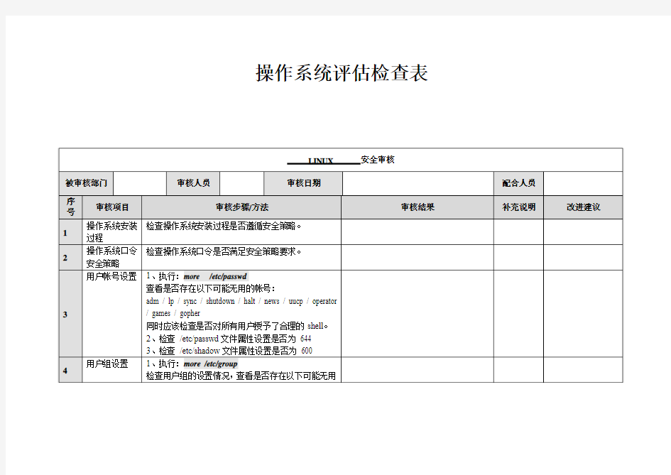 信息安全_风险评估_检查流程_操作系统安全评估检查表_Linux