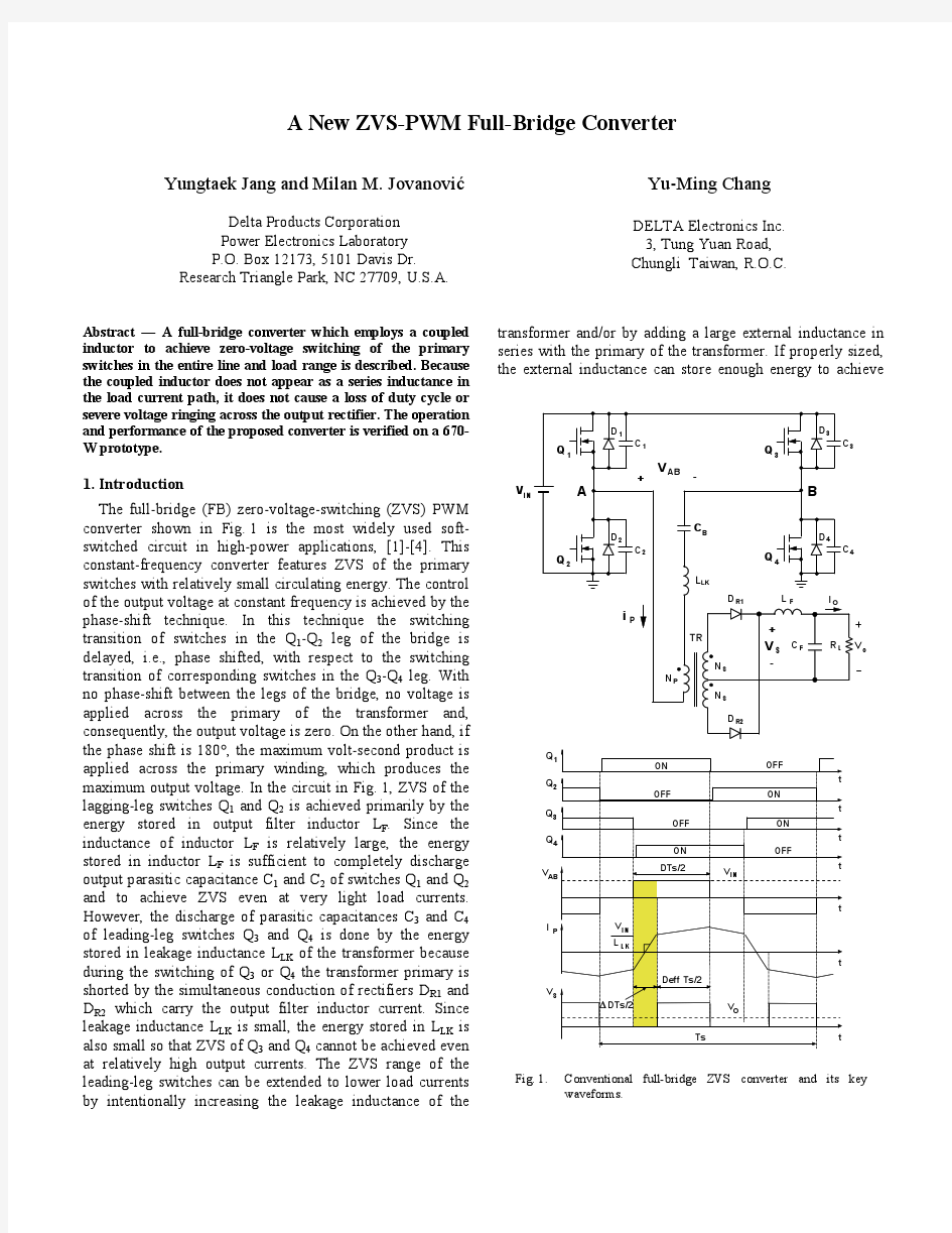 A New ZVS-PWM Full-Bridge Converter