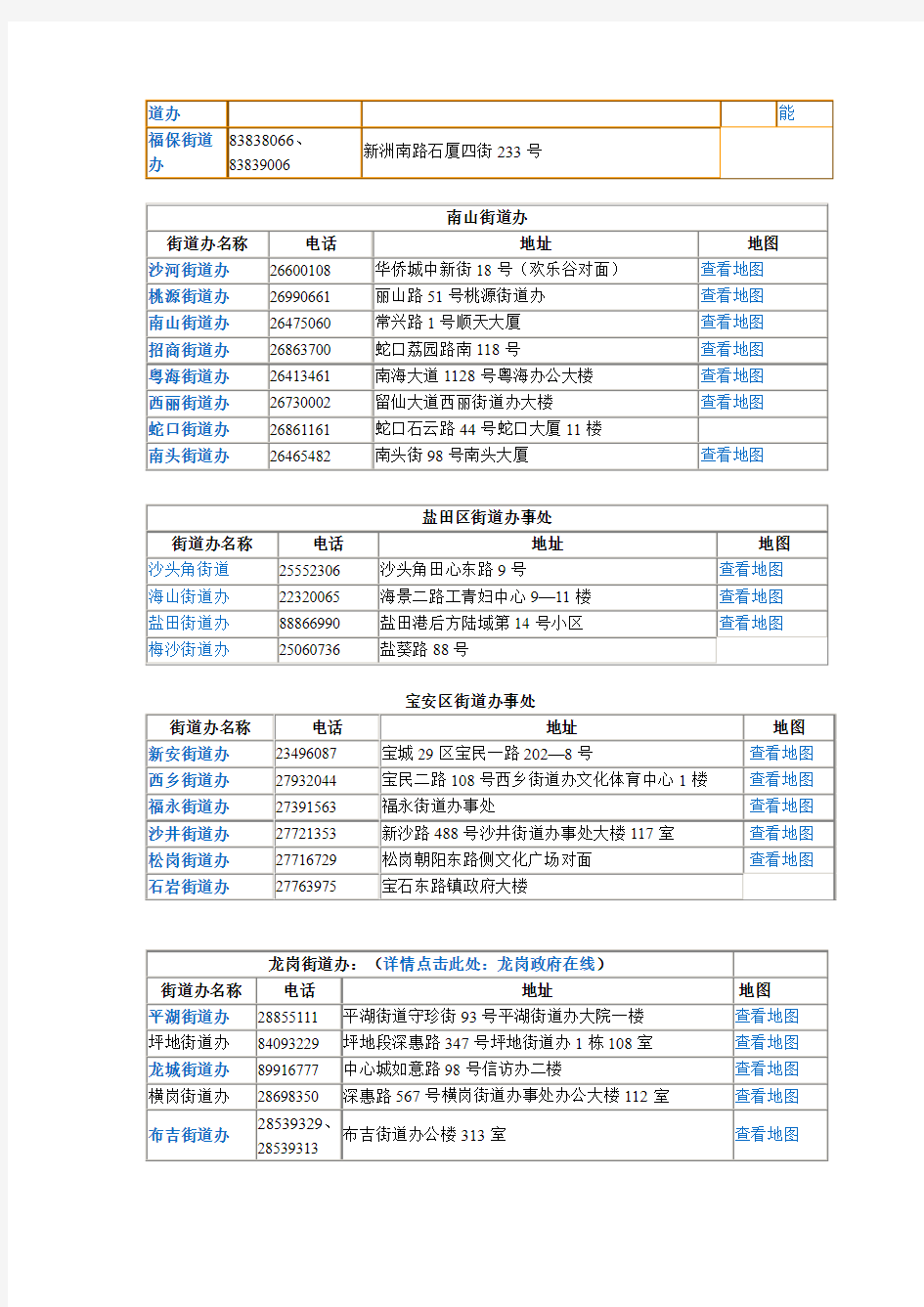 深圳各区街道办事处地址电话一览(最新)