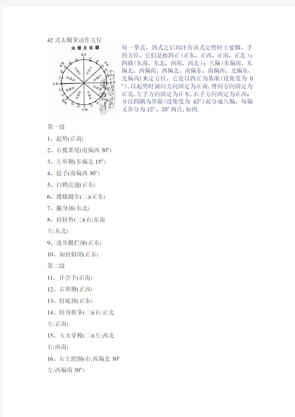 42式太极拳动作方位