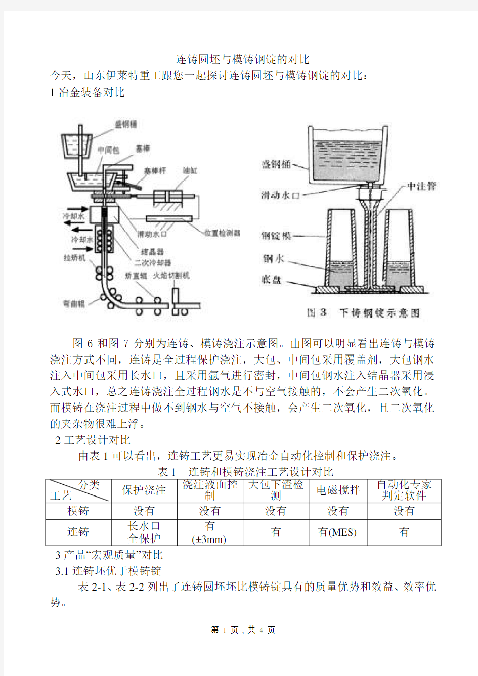 连铸圆坯与模铸钢锭的对比