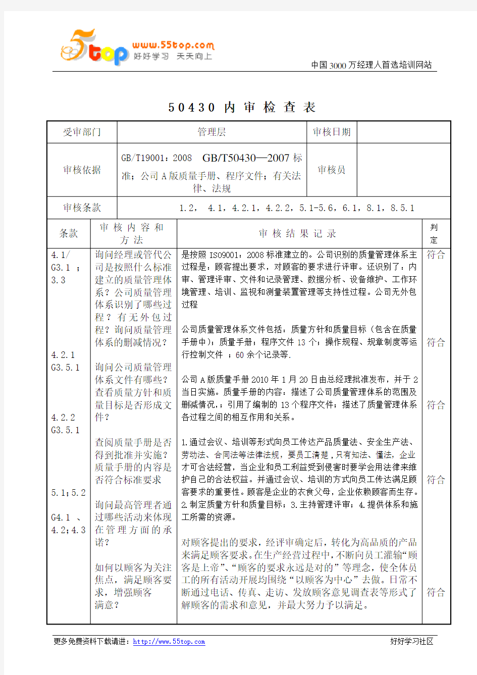 GBT50430内审检查表(各部门完整)