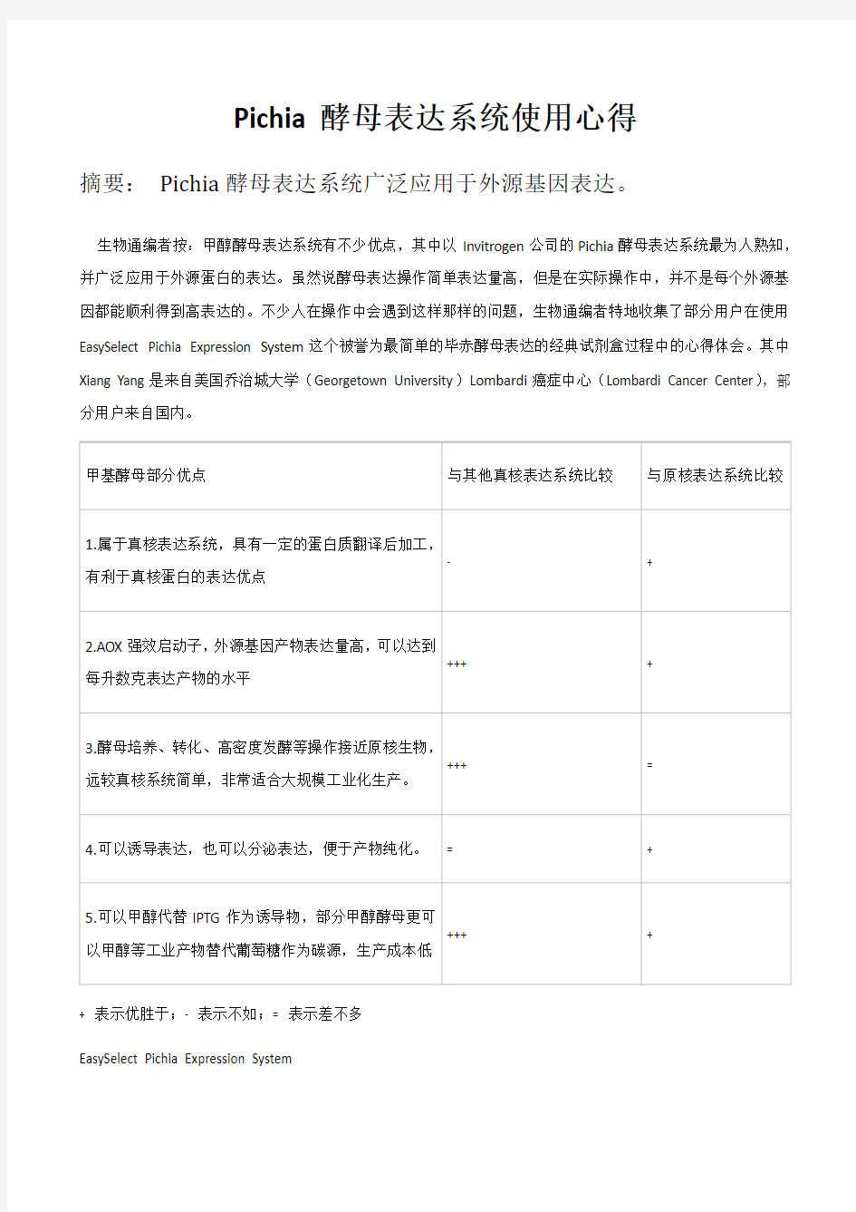 Pichia酵母表达系统使用心得资料