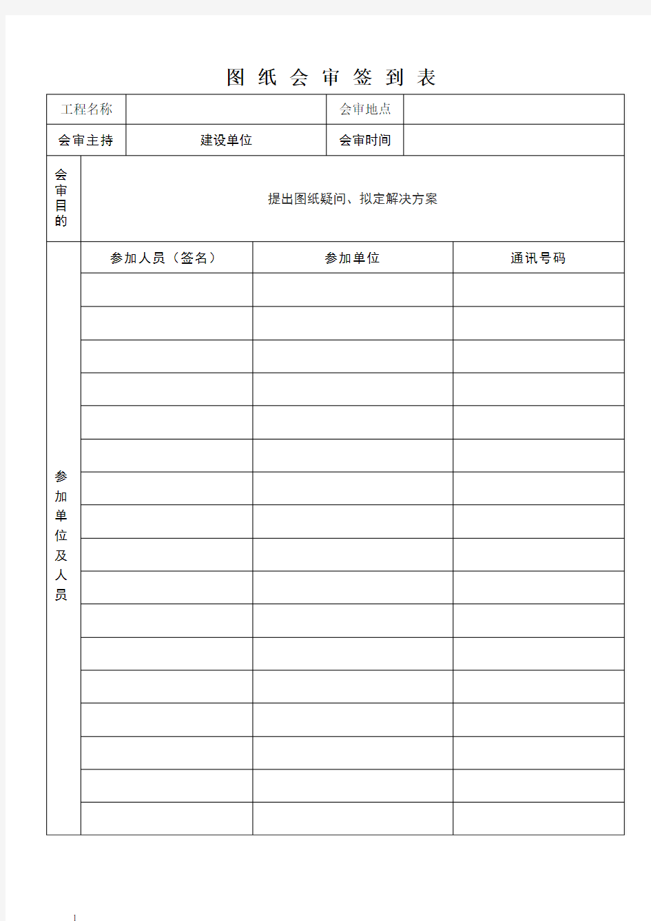 工程图纸会审签到表