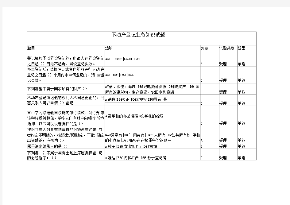 不动产登记业务知识试题