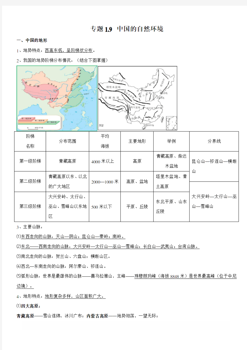 2020年中考地理必背知识点：中国的自然环境