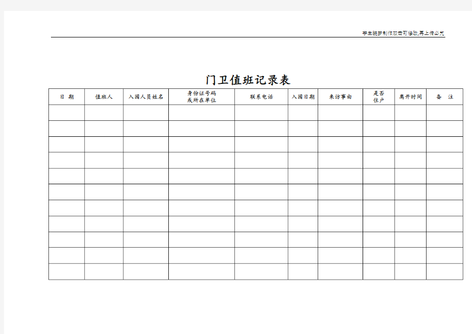 门卫值班记录表