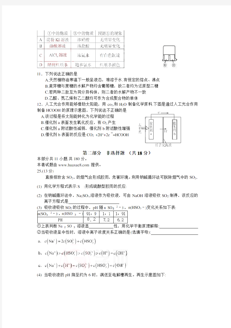 2012年北京高考化学试题及答案全带解析