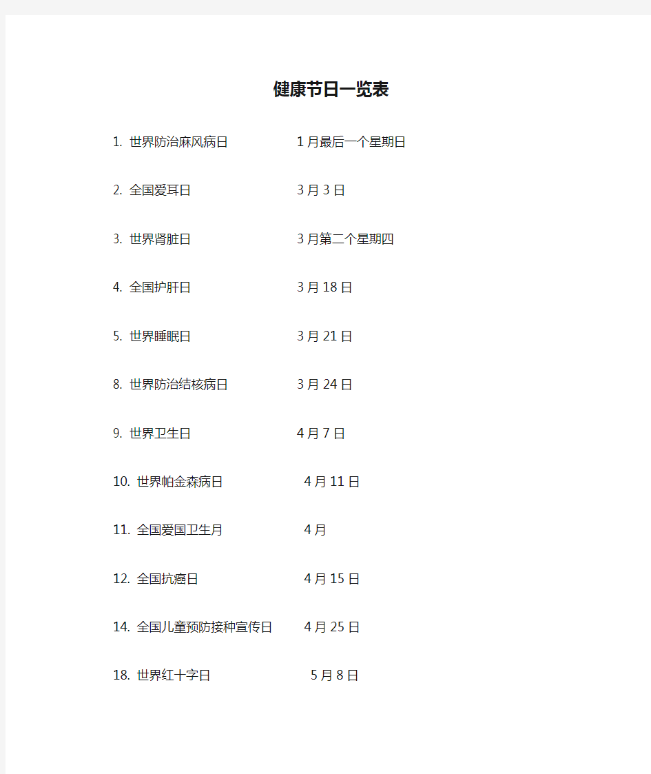 健康节日一览表