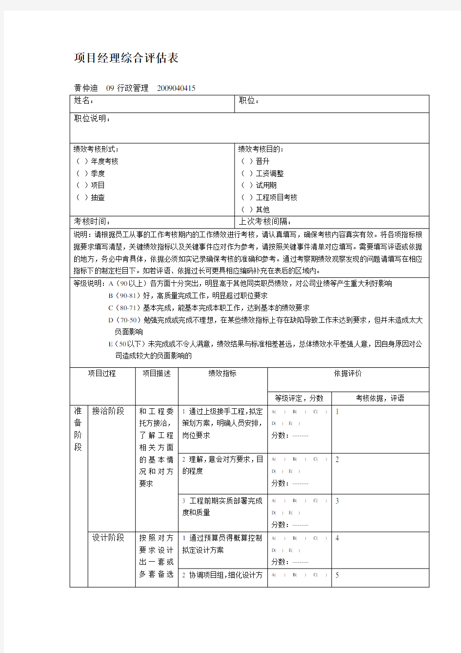 项目经理综合评估表