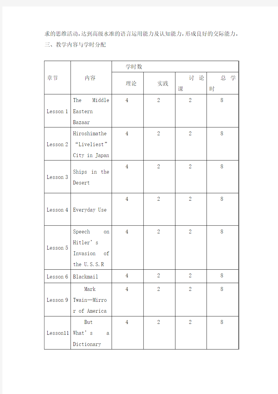 《高级英语1》教学大纲