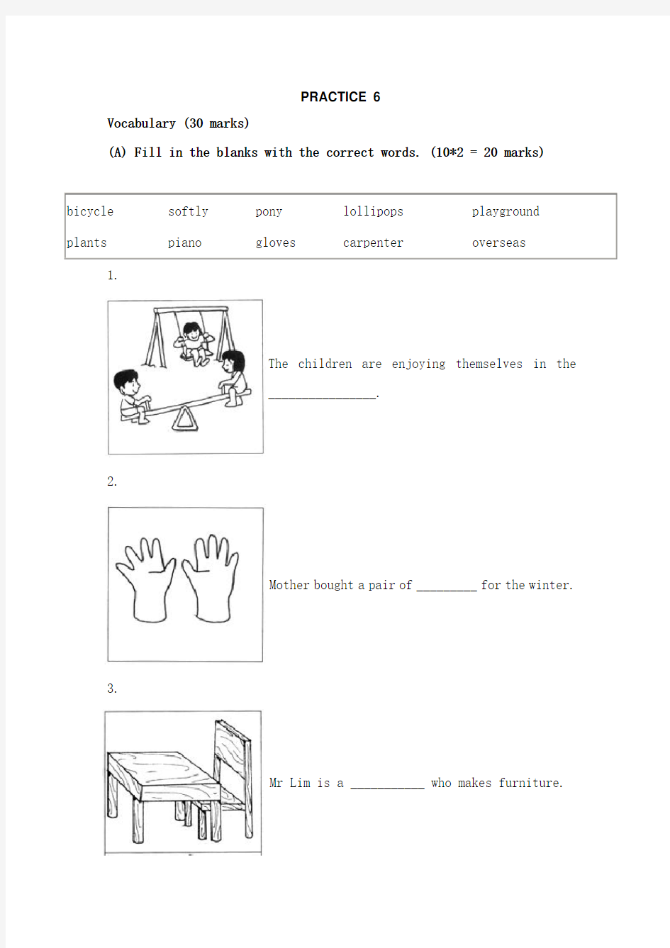 新加坡小学一年级英语试及答案practice6