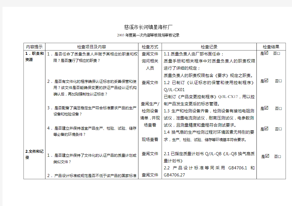 (财务内部审计)内审记录